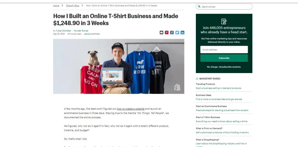 A case study by Shopify showing how they used their own platform to start a business