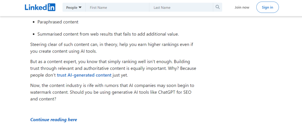 Example of how LinkedIn posts can help you bring traffic back to the original source of the blog